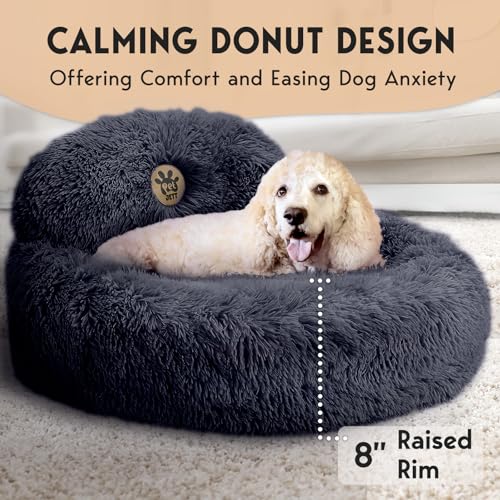 PetJett Anti-Anxiety Donut Dog Bed - Dark Grey
