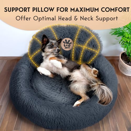 PetJett Anti-Anxiety Donut Dog Bed - Dark Grey