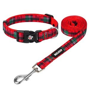 Buffalo Plaid Christmas Dog Collar and Leash Set