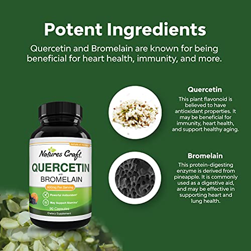Immune Support Quercetin with Bromelain Supplement - Quercetin 500mg & Bromelain 100mg Antioxidant Supplement for Joint Support Lung Health and Immunity - Advanced Quercetin Bromelain Supplement 90ct