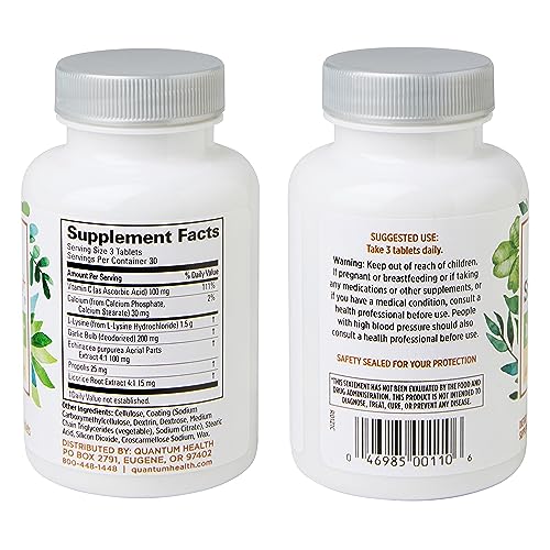 Quantum Health SuperLysine+ Advanced Formula Immune Support Supplement|Formulated with Vitamin C, Echinacea, Licorice, Propolis, and Odorless Garlic|90 Tablets
