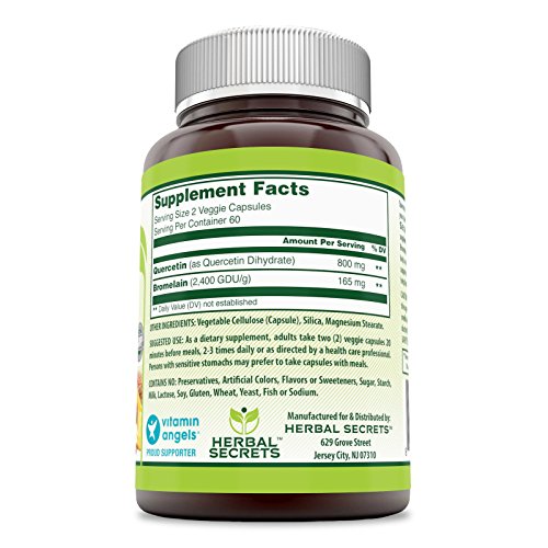 Herbal Secrets Quercetin 800mg with Bromelain 165mg, 120 Veggie Capsules Supplement | Non-GMO | Gluten Free | Made in USA | Ideal for Vegetarians