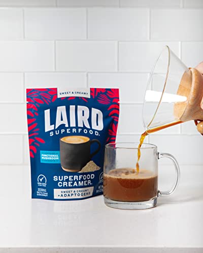 Laird Superfood Non-Dairy Coconut Powder Creamer - Sweet & Creamy + Adaptogens - Superfood Creamer with Functional Mushrooms - Non-GMO, Vegan, 8 oz. Bag, Pack of 1