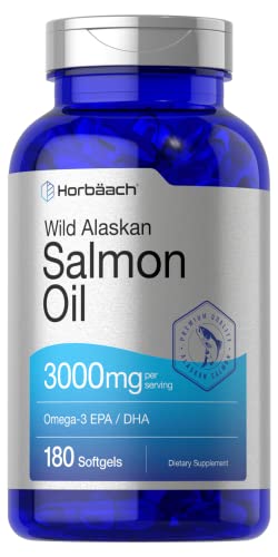Wild Alaskan Salmon Fish Oil | 180 Softgel Capsules | Gluten Free, Non-GMO | High Potency | Excellent Source of Omega-3 Fatty Acids EPA and DHA | by Horbaach