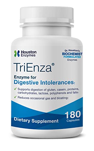 Houston Enzymes – TriEnza – 180 Capsules (90 Doses) – Broad-Spectrum Enzymes for Digestive Intolerances – Supports Digestion of Gluten, Casein, Soy, Proteins, Carbohydrates, Sugars, Fats & Polyphenols