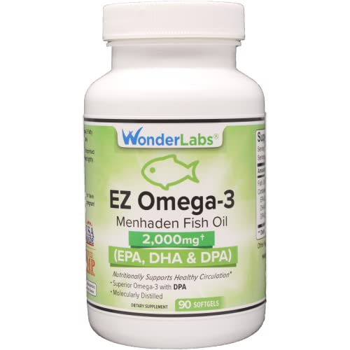 Atlantic Menhaden Fish Oil Omega-3 2000 mg, Burpless, Made in The USA, Perfect Balance of EPA+ DHA + DPA 90 Softgels