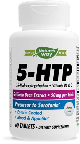 Nature's Way 5-HTP, Calms Nerves and Supports Appetite*, L-5-Hydroxytryptophan, Vitamins B6 & C, Griffonia Bean Extract 50 mg Per Tablet, 60 Count