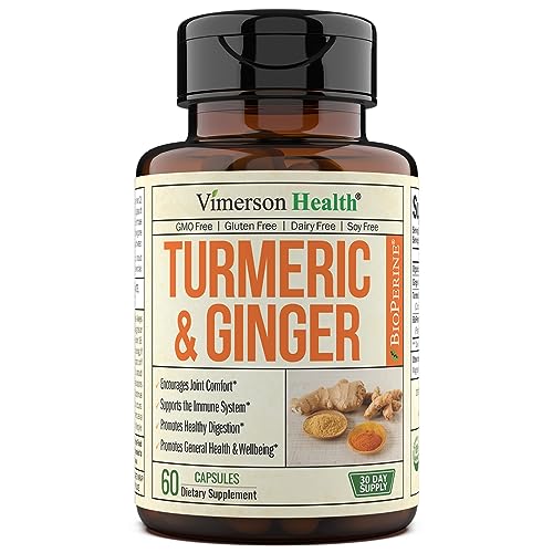 Joint Support Supplement with Tumeric and Ginger. Turmeric Curcumin Supplements with Black Pepper. Turmeric and Ginger Supplements for Immune Support, Inflammation, and Digestive Support. 60 Capsules