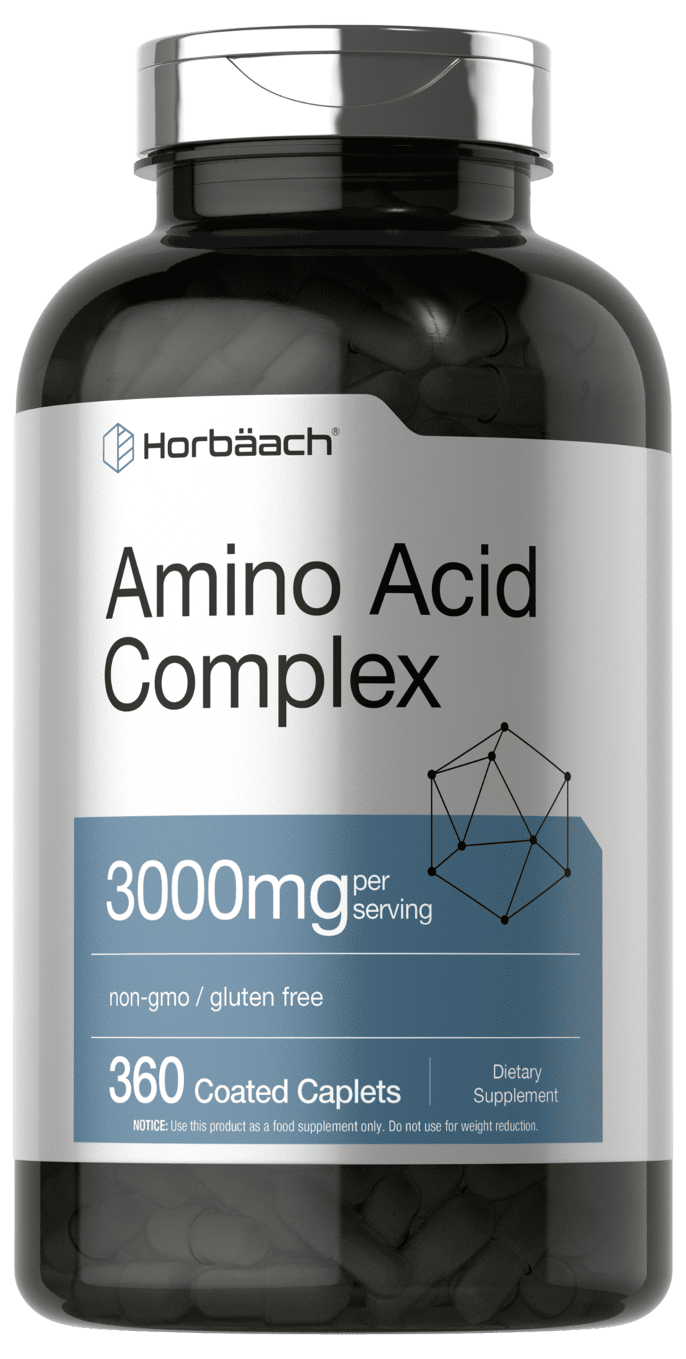 Amino Acid Complex 3000mg | 360 Caplets | Non-GMO, Gluten Free Amino Acids Supplement | by Horbaach
