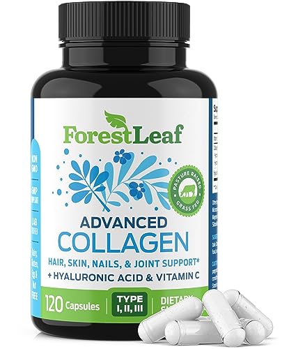 ForestLeaf - Collagen Pills with Hyaluronic Acid & Vitamin C - Reduce Wrinkles, Tighten Skin, Boost Hair, Skin, Nails & Joint Health - Hydrolyzed Collagen Peptides Supplement