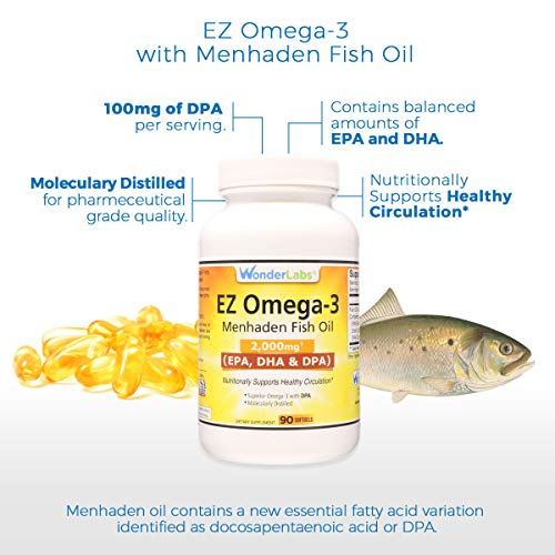 Atlantic Menhaden Fish Oil Omega-3 2000 mg, Burpless, Made in The USA, Perfect Balance of EPA+ DHA + DPA 90 Softgels