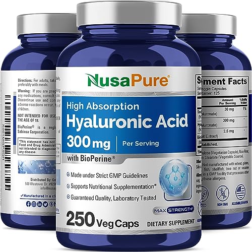 NusaPure Hyaluronic Acid 200mg 180 Veggie Capsules (Non-GMO & Gluten Free)