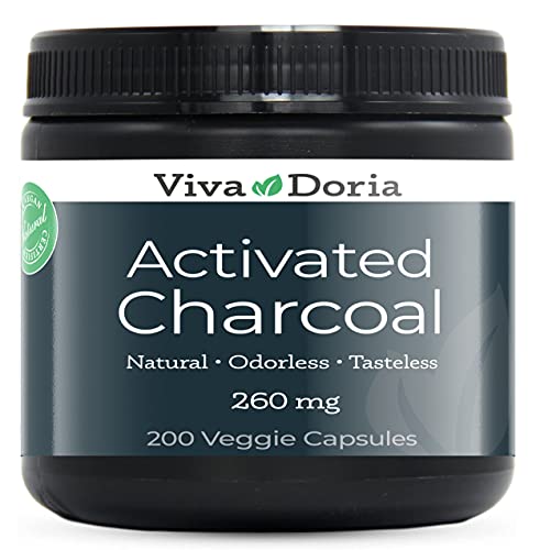 Viva Doria Virgin Activated Charcoal Powder - Food Grade (200 Veggie Caps)