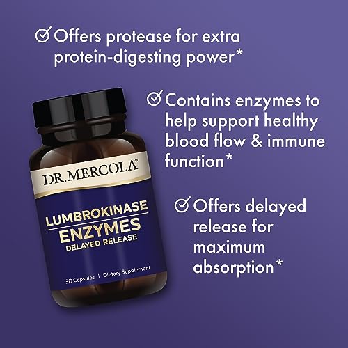 Dr. Mercola Lumbrokinase Enzymes Dietary Supplement, 30 Servings (30 Capsules), Supports Cognitive and Cardiovascular Health, Non GMO, Soy Free, Gluten Free