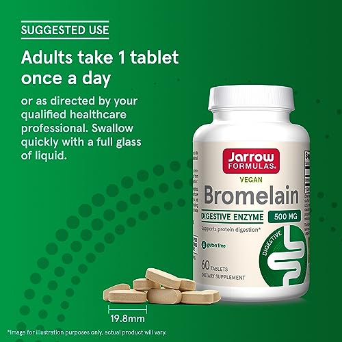Jarrow Formulas Bromelain 500 mg - Protein-Digesting Enzymes from Pineapple - Aids & Supports Protein Digestion - Dietary Supplement - Suitable for Vegans - Up to 60 Servings (Packaging May Vary)