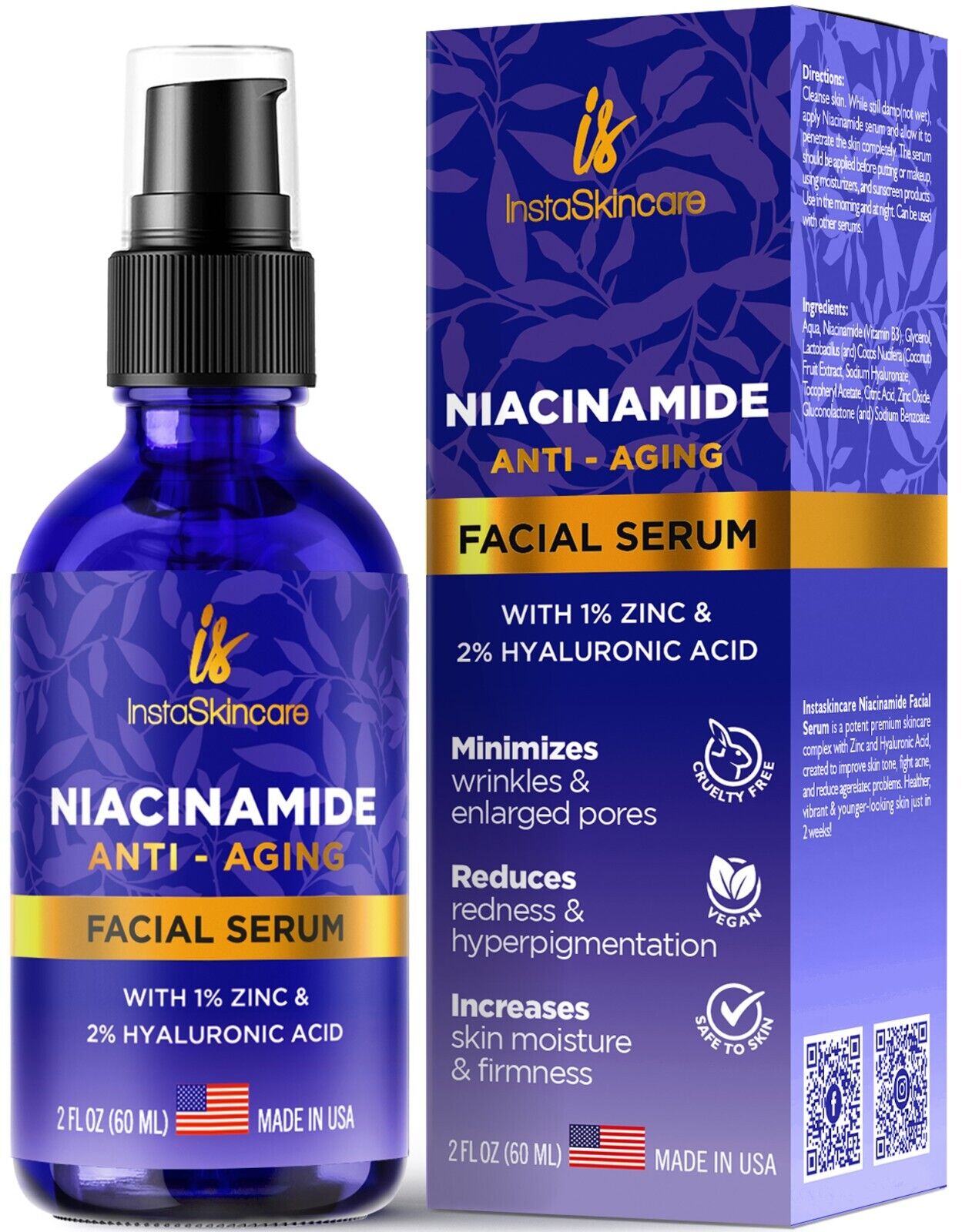 Niacinamide Serum for Face with Zinc - DOUBLE SIZED (2Oz) - Vitamin B3 Facial Serum Brightening Serum for Acne Pore Minimizer and Dark Spot Remover
