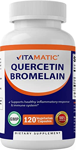 Vitamatic Quercetin with Bromelain - 120 Vegetarian Capsules - Supports Healthy Immune, Respiratory & Cardiovascular Function