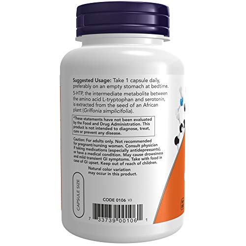 NOW Supplements, 5-HTP (5-hydroxytryptophan) 100 mg, Neurotransmitter Support*, 120 Veg Capsules