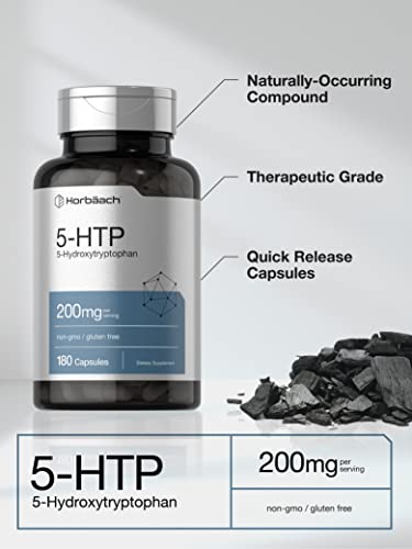 5HTP 200mg Capsules | 180 Capsules | Griffonia Simplicifolia | 5HTP Extra Strength Supplement | Non-GMO, Gluten Free | 5 Hydroxytryptophan | by Horbaach