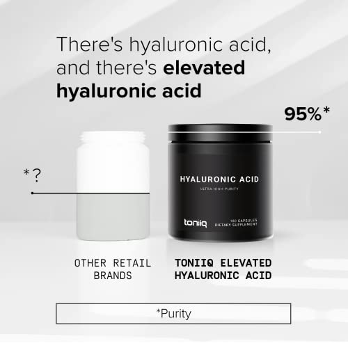 Ultra High Purity Hyaluronic Acid Capsules - 95%+ Highly Purified and Highly Bioavailable - 275mg Formula - Non-GMO Fermentation - High Strength with Vitamin C - 180 Capsules