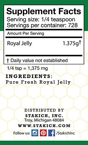 Stakich Fresh Royal Jelly - Pure, All Natural - No Additives/Flavors/Preservatives Added - 1 Kilogram (2.2 Pounds)