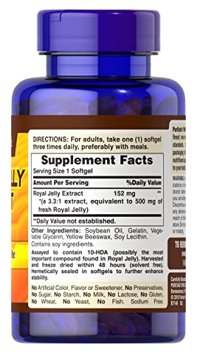 Puritan's Pride Royal Jelly 500 mg-120 Softgels (Packaging May Vary)