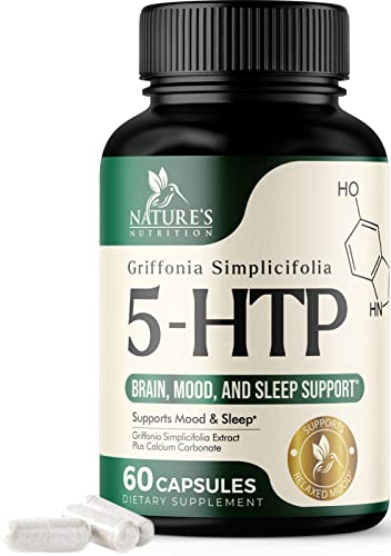 5-HTP 200mg Capsules - Extra Strength Support for Stress, 5-Hydroxytryptophan Supplement from Griffonia Simplificolia Seed Extract for Men and Women, Supports Mood - 60 Capsules