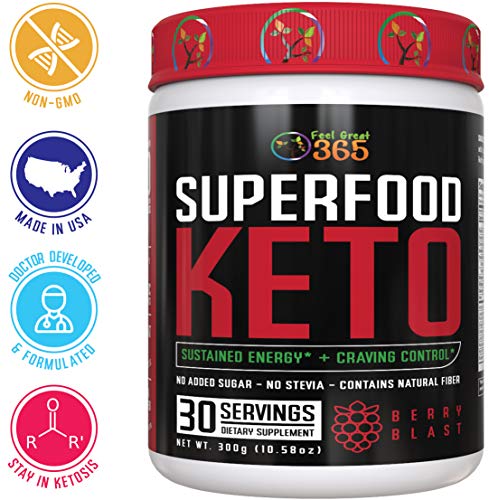 Superfood Keto by Feel Great Vitamin Co - Doctor Formulated Ketosis Supplement with Over 50 Superfoods, No Sugar Added, No Stevia, Vitamins, Fruits, Veggies, Probiotics, Digestive Enzymes