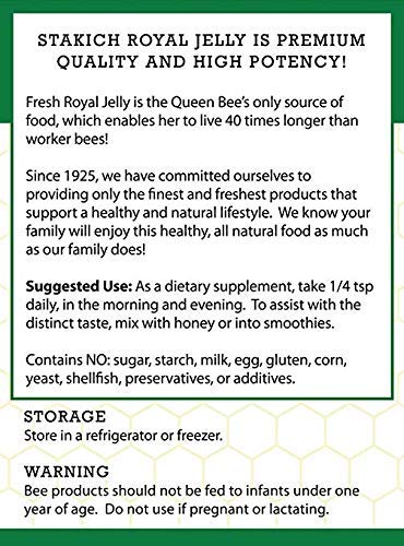 Stakich Fresh Royal Jelly - Pure, All Natural - No Additives or Preservatives Added - 16 Ounce (1 Pound)