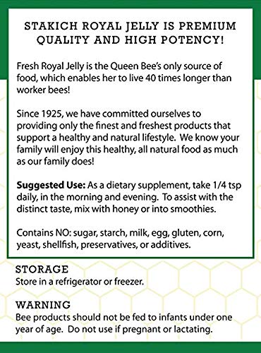 Stakich Fresh Royal Jelly - Pure, All Natural - No Additives/Flavors/Preservatives Added - 2 Ounce (57 Grams)