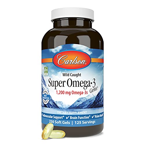 Carlson - Super Omega-3 Gems, 1200 mg Omega-3s, Wild Caught, Sustainably Sourced, 250 soft gels