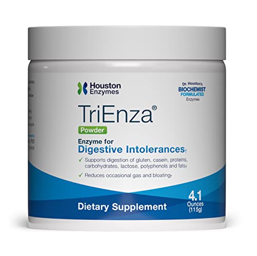 Houston Enzymes – TriEnza – Broad-Spectrum Enzymes for Digestive Intolerances – Supports Digestion of Gluten, Casein, Soy, Proteins, Carbohydrates, Sugars, Fats & Phenols (115 Gram Powder)