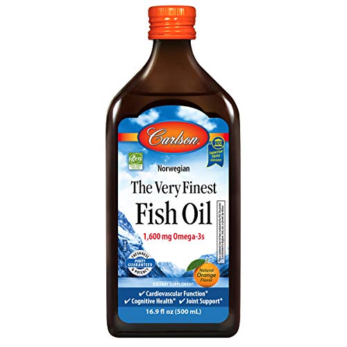 Carlson - The Very Finest Fish Oil, 1600 mg Omega-3s, Liquid Fish Oil Supplement, Norwegian Fish Oil, Wild-Caught, Sustainably Sourced Fish Oil Liquid, Orange, 16.9 Fl Oz