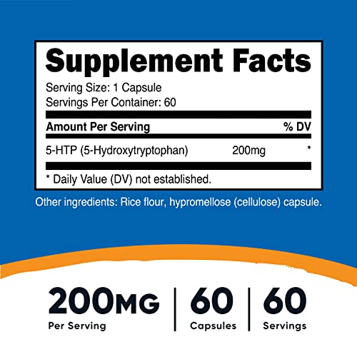 Nutricost 5-HTP 200mg, 60 Vegetarian Capsules (5-Hydroxytryptophan) - Non-GMO & Gluten Free