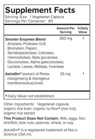 Smarter Nutrition Enzymes - Daily Digestive Aids with 16 Different Natural Enzymes, Nutrient Absorption Aid w Bromelain, Papain, Lactase, AstraGin (540 Capsules)