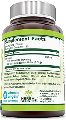 Herbal Secrets Bromelain 500 Mg 120 Tablets Supplement | Pack of 2 | Non-GMO | Gluten Free | Made in USA