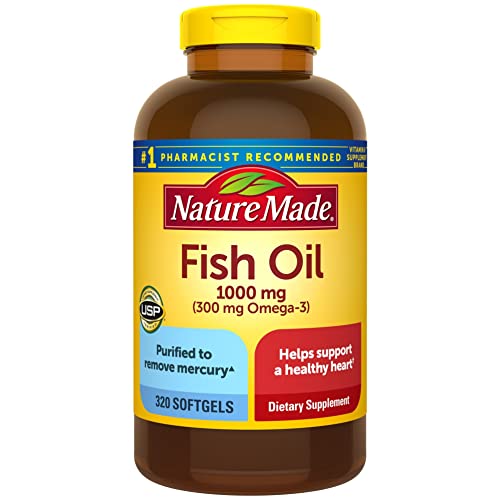 Nature Made Fish Oil 1000 mg Softgels, Omega 3 Fish Oil for Healthy Heart Support, Omega 3 Supplement with 320 Softgels, 160 Day Supply