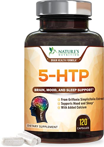 5-HTP 200mg Capsules - Extra Strength Support for Stress, 5-Hydroxytryptophan Supplement from Griffonia Simplificolia Seed Extract for Men and Women, Supports Mood - 120 Capsules