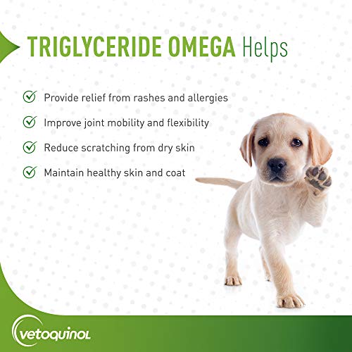 Vetoquinol Triglyceride Omega 3 Supplement for Dogs and Cats, Fish Oil Supplement with EPA and DHA, Promotes Skin, Coat, Joint, and Immune Health, Omega 3 Fish Oil for Dogs and Cats up to 30lbs, 60ct