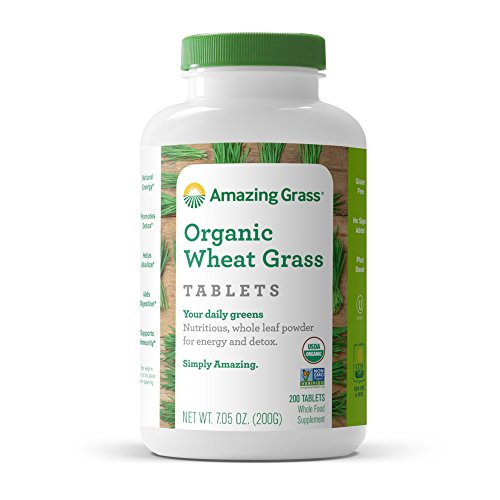 Amazing Grass Wheat Grass Tablets: 100% Whole-Leaf Wheat Grass Powder for Energy, Detox & Immunity Support, Chlorophyll Providing Greens, 200 Count