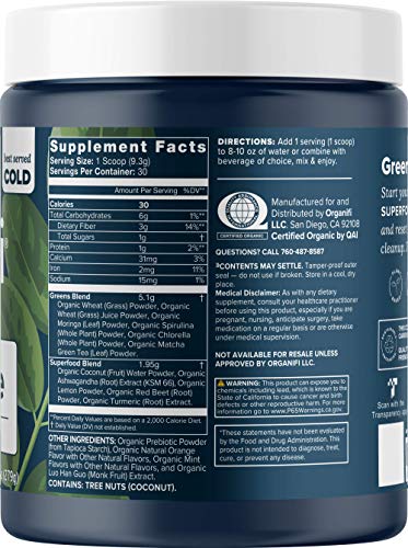 Organifi Green Juice - Organic Superfood Powder - 180-Day Supply - Organic Vegan Greens - Helps Decrease Cortisol - Provides Better Response to Stress - Supports Weight Control - Total Body Wellness