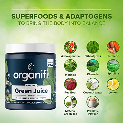 Organifi Green Juice - Organic Superfood Powder - 180-Day Supply - Organic Vegan Greens - Helps Decrease Cortisol - Provides Better Response to Stress - Supports Weight Control - Total Body Wellness