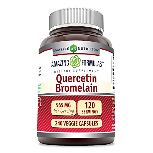 Amazing Nutrition Quercetin 800 Mg with Bromelain 165 Mg Veggie Capsules Supplement | Non-GMO | Gluten Free | Made in USA | Suitable for Vegetarians (240 Count)