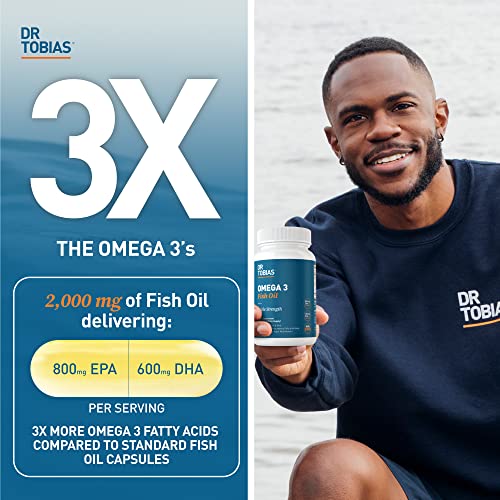 Dr. Tobias Omega 3 Fish Oil – Triple Strength Dietary Nutritional Supplement – Helps Support Your Health, Includes EPA & DHA – 2000 mg per Serving, 180 Soft Gel Capsules
