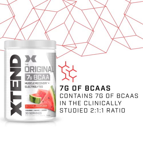 XTEND Original BCAA Powder Watermelon Explosion - Sugar Free Post Workout Muscle Recovery Drink with Amino Acids - 7g BCAAs for Men & Women - 30 Servings