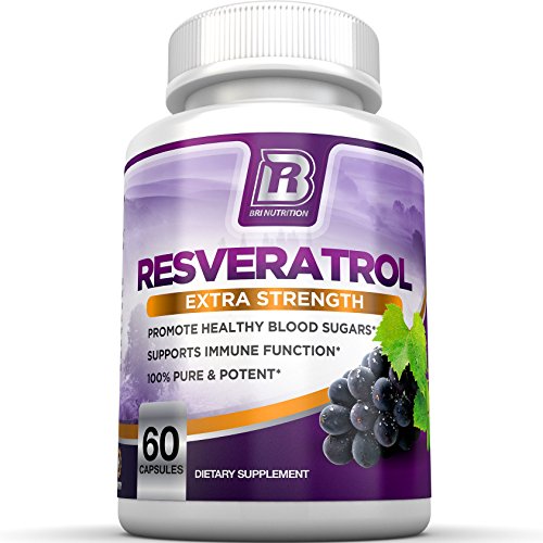 BRI Resveratrol - 1200mg Potent Trans-Resveratrol Natural Antioxidant Supplement with Green Tea and Quercetin Promotes Anti-Aging, Heart Health, Brain Function and Immune System
