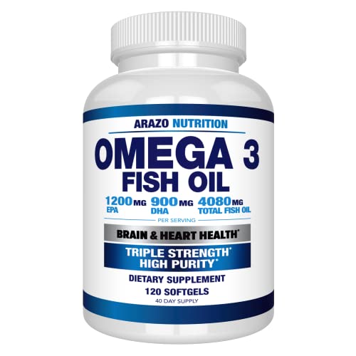 Arazo Nutrition Omega 3 Fish Oil 2250mg | HIGH EPA 1200MG + DHA 900MG Triple Strength Burpless Capsules