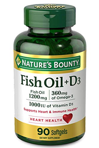 Fish Oil plus D3 by Nature's Bounty, Contains Omega 3, Immune Support & Supports Heart Health, 1200mg Fish Oil, 360mg Omega 3, 1000IU Vitamin D3, 90 Softgels