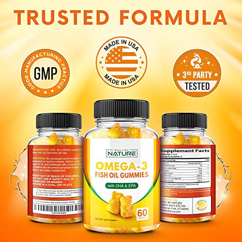 Omega 3 Fish Oil Gummies for Adults and Kids – Chewable DHA Gummy Supplement – 60 Gummies