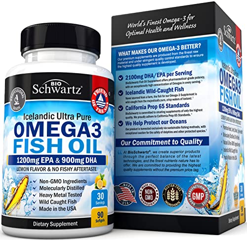 Fish Oil Omega 3 EPA & DHA 2250 mg - Burpless Lemon Flavor Triple Strength Supplement - Immune & Heart Support Fatty Acids Pills - Promotes Immunity, Joint, Eyes, Brain & Skin Health - Non GMO
